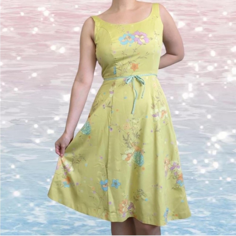 Sigrid Olsen Yellow Floral Mini Y2k Dress Size 4